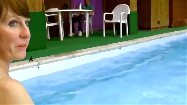 Shelly, Alan and Lucy pool fun at real couples xxx milf video